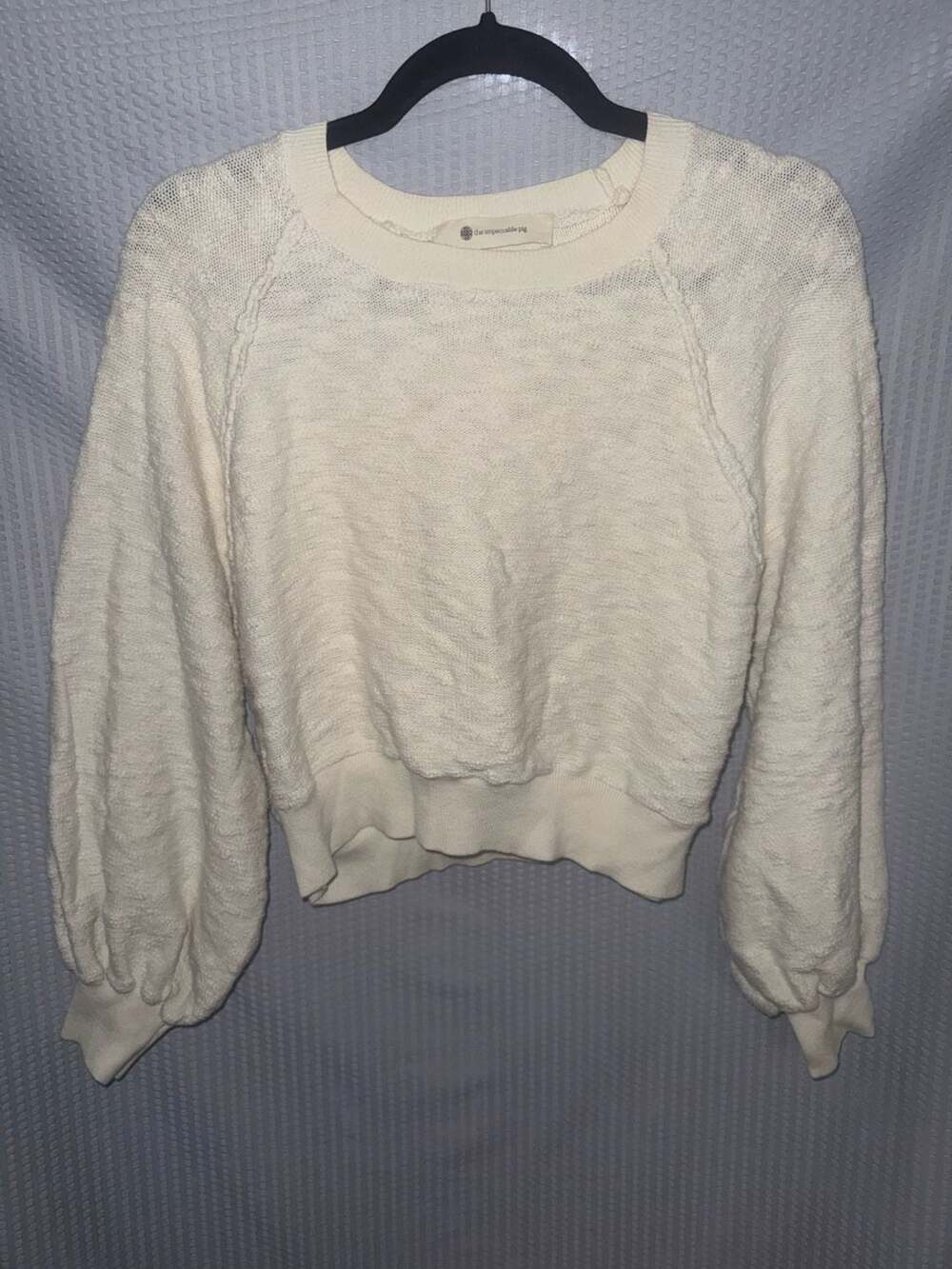 the impeccable pig Cream Textured Puff Sleeve Pullover Sweater Size S FW1936